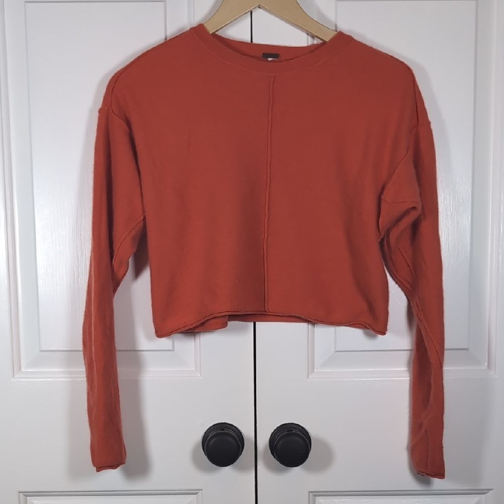 Free People Orange Cashmere Silk Blend Cropped Sweater cozy soft knit boho chic